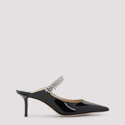 Jimmy Choo Black Leather Sabot Painted With Crystal Strap In Nero
