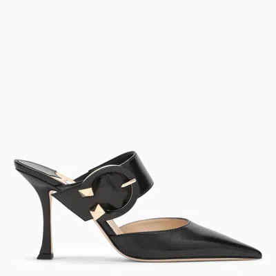 Jimmy Choo Black Smooth Leather Pointed Flats With Decorative Buckle For Women