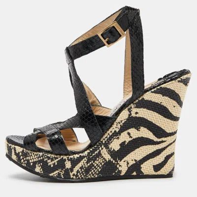 Pre-owned Jimmy Choo Black Snakeskin Embossed Leather Platform Wedge Sandals Size 39