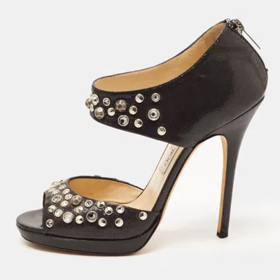 Jimmy Choo Black Studded Nubuck Leather Bonnie Back Zip Sandals In Gold