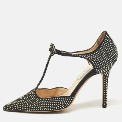 Pre-owned Jimmy Choo Black Studded Suede Talan Bow Pumps Size 37