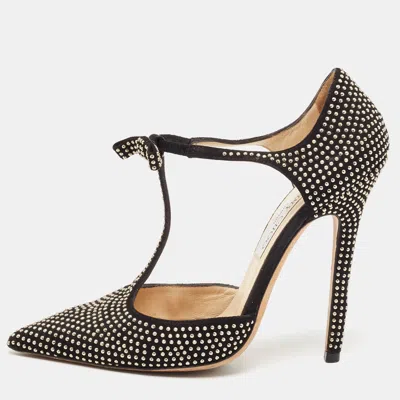 Pre-owned Jimmy Choo Black Studded Suede Talan T Strap Pumps Size 36