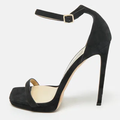 Pre-owned Jimmy Choo Black Suede Alva Ankle Strap Sandals Size 39.5