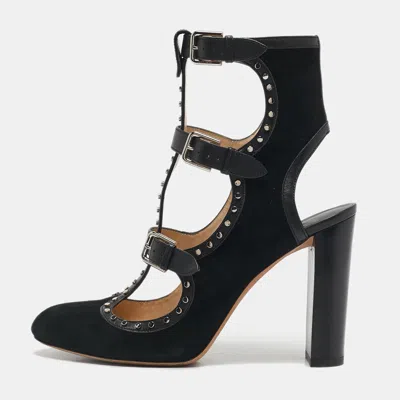 Pre-owned Jimmy Choo Black Suede And Leather Hensley Studded Pumps Size 40