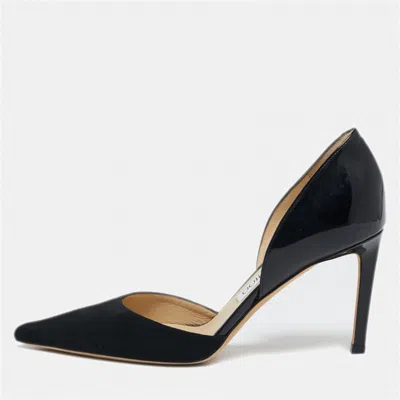 Pre-owned Jimmy Choo Black Suede And Patent Leather Addison Pointed Toe Pumps Size 37.5