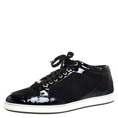 Jimmy Choo Black Suede And Patent Leather Miami Low Top Sneakers