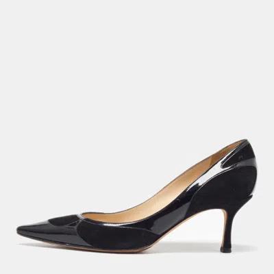 Pre-owned Jimmy Choo Black Suede And Patent Leather Pointed Toe Pumps Size 38.5
