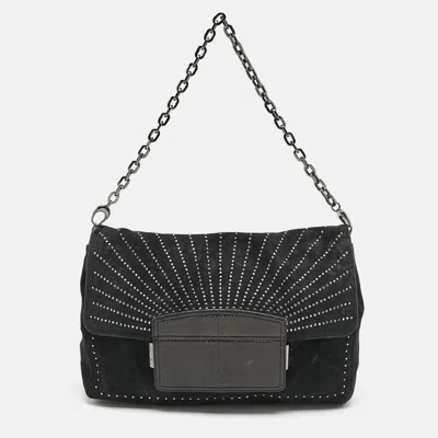 Pre-owned Jimmy Choo Black Suede And Snakeskin Studded Carolina Chain Shoulder Bag