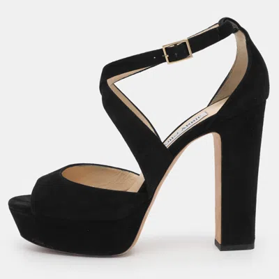 Pre-owned Jimmy Choo Black Suede April Platform Sandals Size 40
