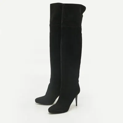 Pre-owned Jimmy Choo Black Suede Avenue Knee Length Boots Size 40