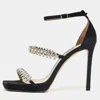 Jimmy Choo Black Suede Bing Crystal Ankle Strap Sandals In Multi
