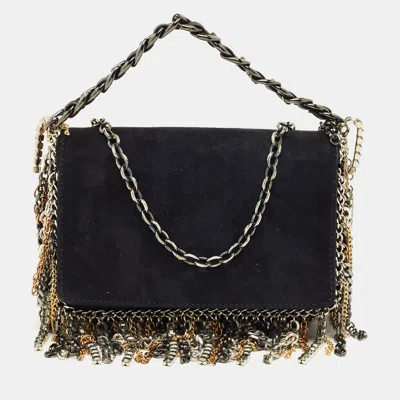 Pre-owned Jimmy Choo Black Suede Chain Embellished Fringe Shoulder Bag