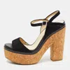 Jimmy Choo Black Suede Cork Block Heel Sandals In Multi