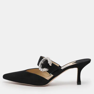 Pre-owned Jimmy Choo Black Suede Crystal Embellished Marta Mules Size 38.5