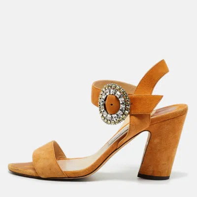 Jimmy Choo Black Suede Crystal Embellished Mischa Sandals In Brown