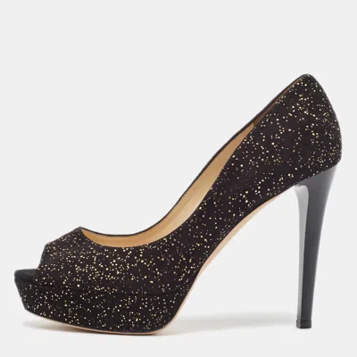 Pre-owned Jimmy Choo Black Suede Dahlia Peep Toe Pumps Size 39