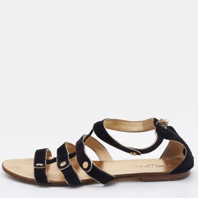 Pre-owned Jimmy Choo Black Suede Flat Sandals Size 36