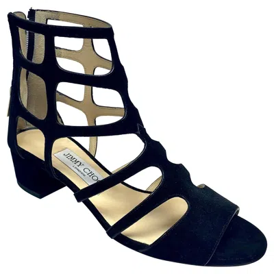 Pre-owned Jimmy Choo Black Suede Gladiator Sandals - Size 36.5