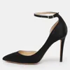 Jimmy Choo Black Suede Lucy Ankle Strap Pointed Toe D'orsay Pumps In Black