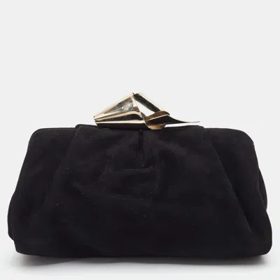 Pre-owned Jimmy Choo Black Suede Metal Knot Cara Clutch