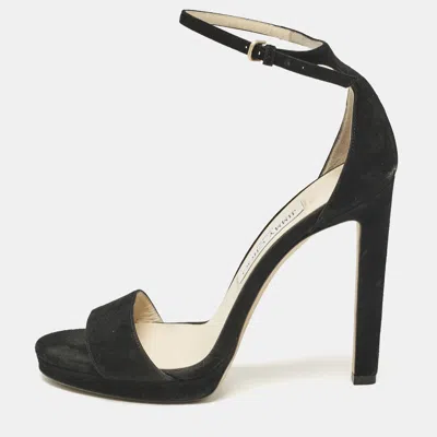 Pre-owned Jimmy Choo Black Suede Misty Ankle Strap Sandals Size 38