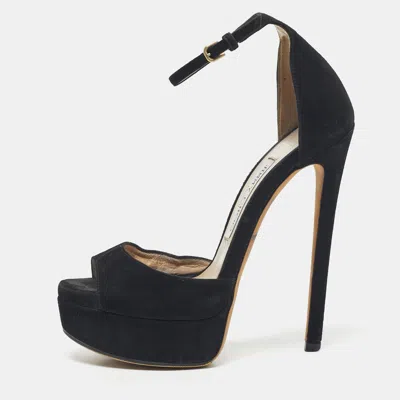 Jimmy Choo Black Suede Platform Ankle Strap Sandals