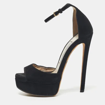 Pre-owned Jimmy Choo Black Suede Platform Ankle Strap Sandals Size 35