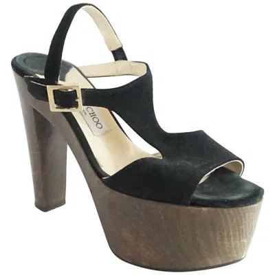 Pre-owned Jimmy Choo Black Suede Platform Wood Heels - 40