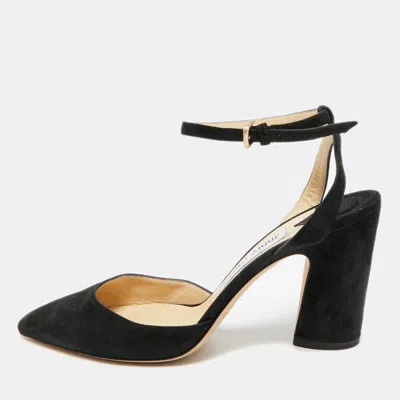 Pre-owned Jimmy Choo Black Suede Pointed Toe Ankle Strap Pumps Size 38