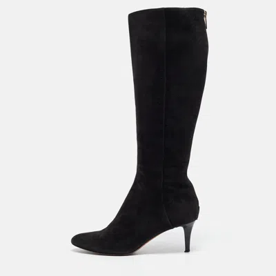 Pre-owned Jimmy Choo Black Suede Pointed Toe Knee Length Boots Size 36.5