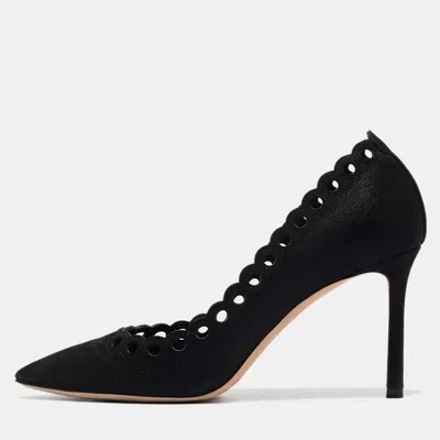 Pre-owned Jimmy Choo Black Suede Pointed Toe Pumps Size 37.5