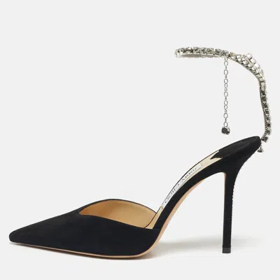 Pre-owned Jimmy Choo Black Suede Saeda Crystal Embellishment Pumps Size 40
