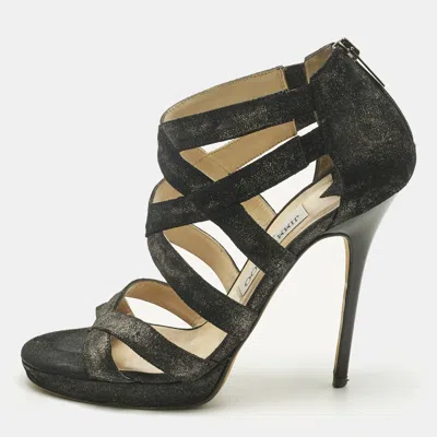 Pre-owned Jimmy Choo Black Suede Strappy Sandals Size 37.5