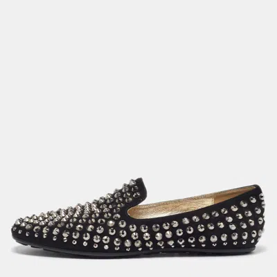Jimmy Choo Black Suede Wheel Crystal Studded Smoking Slippers
