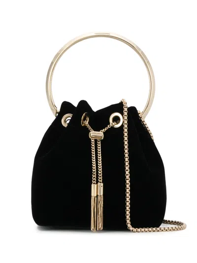 Jimmy Choo Black Velvet Bucket Bag With Gold-tone Accents