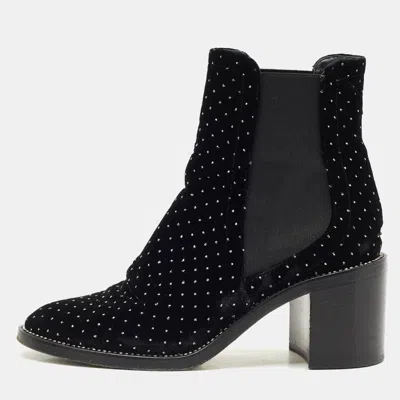 Pre-owned Jimmy Choo Black Velvet Crystal Embellished Ankle Boots Size 39