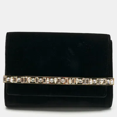 Jimmy Choo Black Velvet Crystal Embellished Clutch