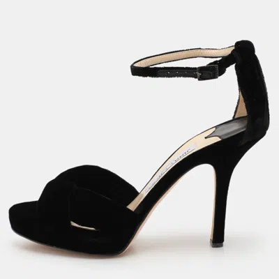Pre-owned Jimmy Choo Black Velvet Marion Ankle Strap Sandals Size 36