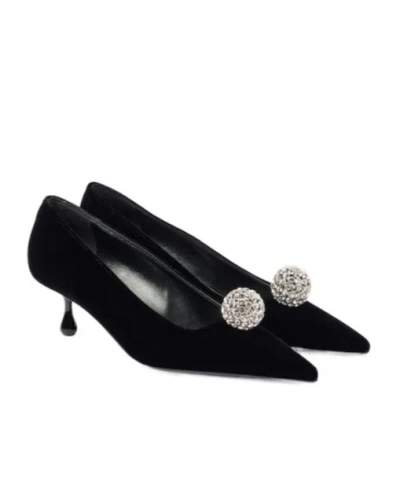 Jimmy Choo Black Velvet Pointed-toe Mid-heel Pumps