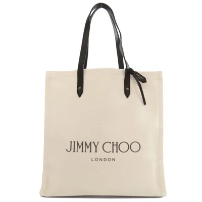 Pre-owned Jimmy Choo Black White Canvas Tote Bag () In Multi
