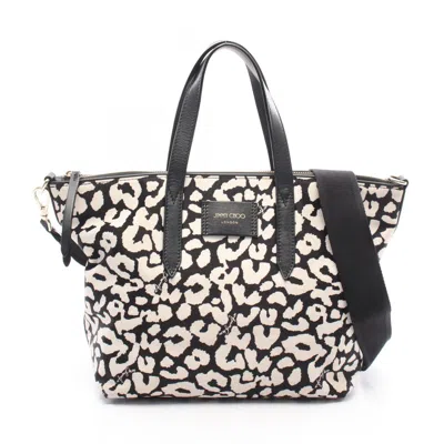 Pre-owned Jimmy Choo Black White Nylon Leather Handbag Tote Bag () In Multi