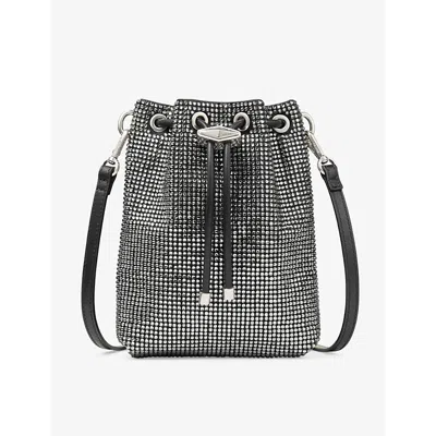 JIMMY CHOO WOMENS BLACK/ANTIQUE SILVER CINCH MINI CRYSTAL-EMBELLISHED SATIN CROSS-BODY BAG