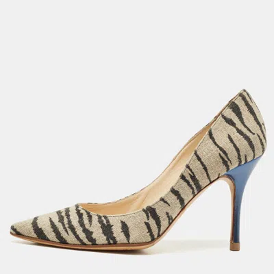 Pre-owned Jimmy Choo Black/beige Zebra Print Fabric Colorado Pumps Size 39