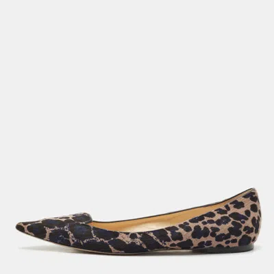 Pre-owned Jimmy Choo Black/blue Calfhair Pointed Toe Ballet Flats Size 40.5