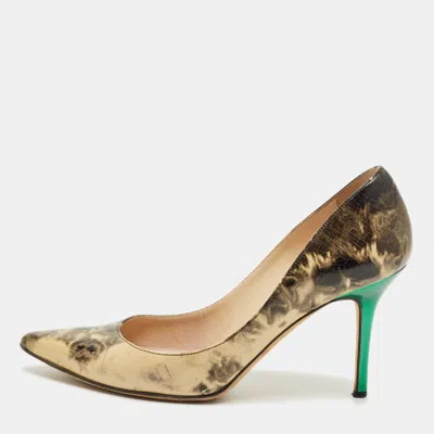 Jimmy Choo Black/cream Leather Love Pointed Toe Pumps In Gold