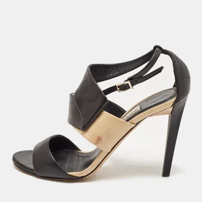 Pre-owned Jimmy Choo Black/cream Patent And Leather Sandals Size 36