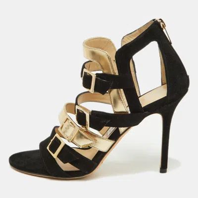 Jimmy Choo Black/gold Suede And Patent Leather Booster Gladiator Sandals In Multi
