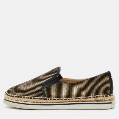 Pre-owned Jimmy Choo Black/gold Suede Dawn Espadrille Sneakers Size 38.5