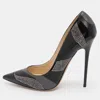 Jimmy Choo Black/grey Leather And Suede Embellished Pointed Toe Pumps In Black