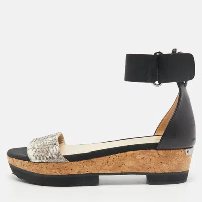 Pre-owned Jimmy Choo Black/grey Snakeskin Leather Platform Ankle Strap Sandals Size 36